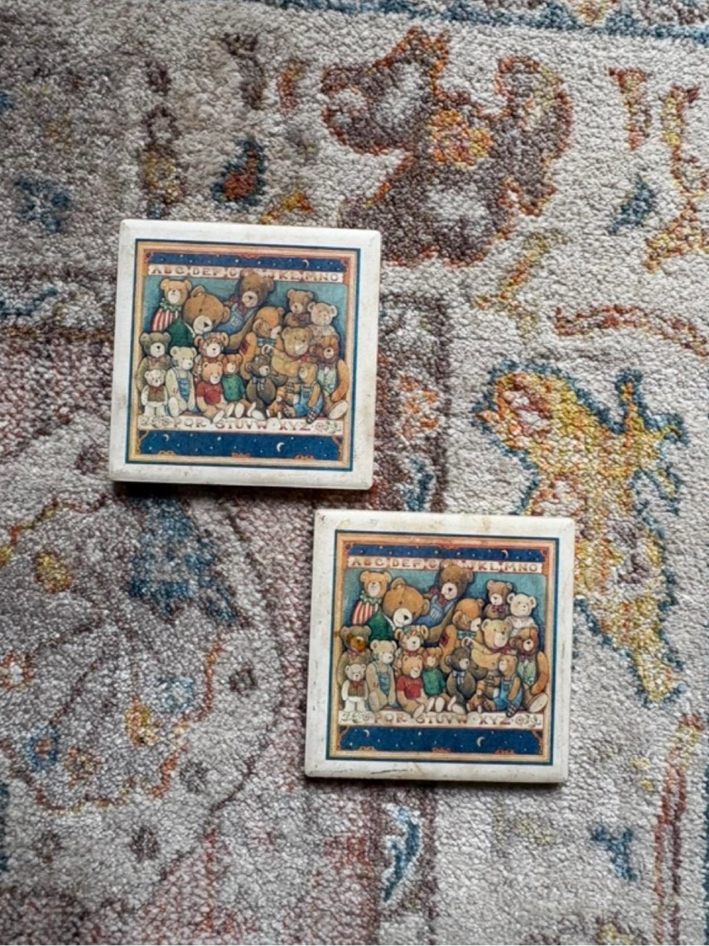Vintage 1990s Alphabet Teddy Bear Celestial Ceramic Coasters Set🧸🌠